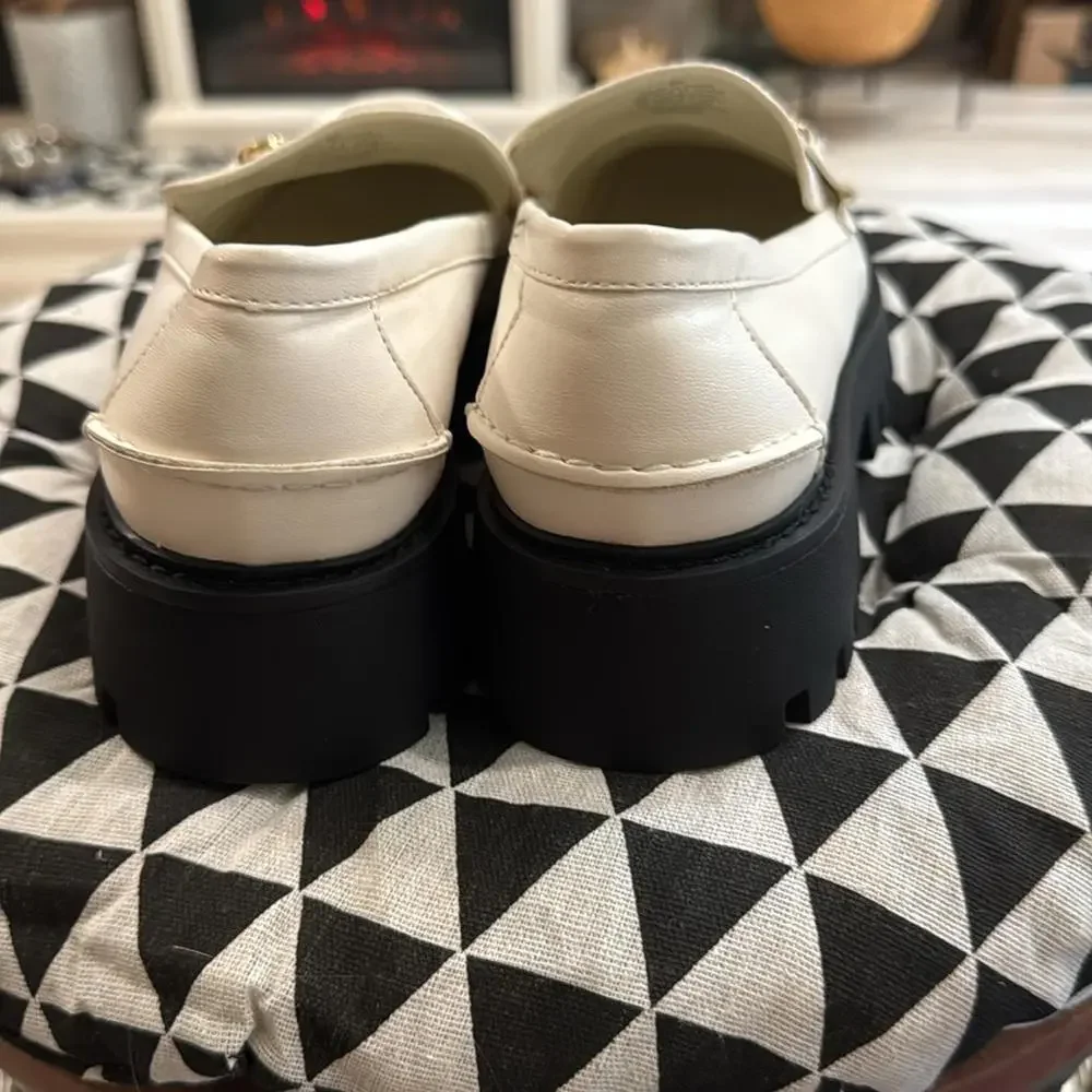 Open Edit Chunky Platform Loafers Cream Gold Bit Size 8 NWT